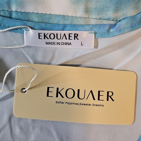 Womens Swimsuit Cover Up V Neck Short Sleeve Beachwear Dress, Marine Tie Dye, L - Picture 7 of 7